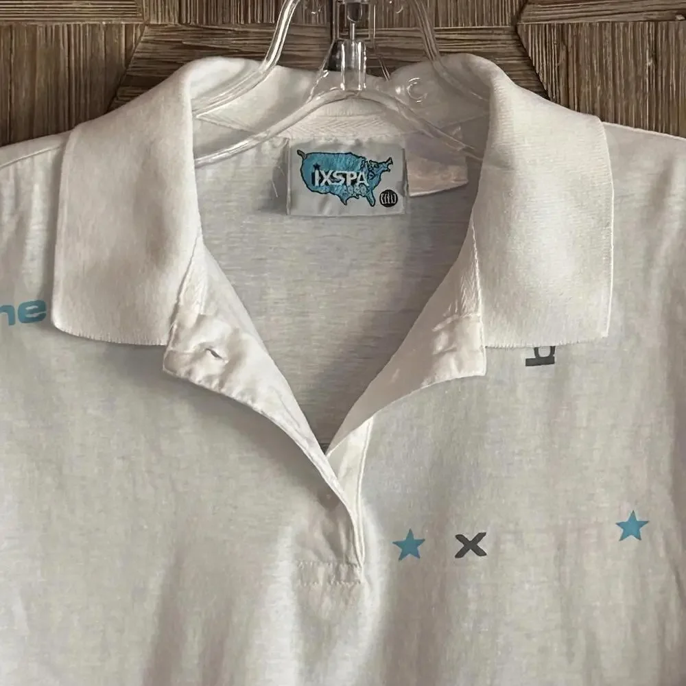 IXSPA Womens White Short Sleeve Polo Shirt Size S Activewear 90s